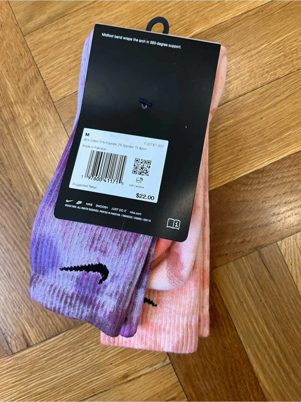 Nike Everyday Plus Cushioned Crew Socks - Pink Tie-Dye (2 Pack)